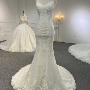 BYG-#F5203-Sexy suspender mermaid handmade lace beaded wedding dress