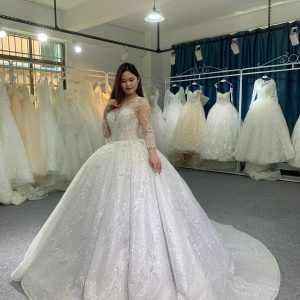 BYG luxury glitter long sleeves wedding dress