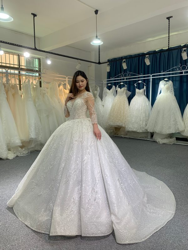 BYG luxury glitter long sleeves wedding dress
