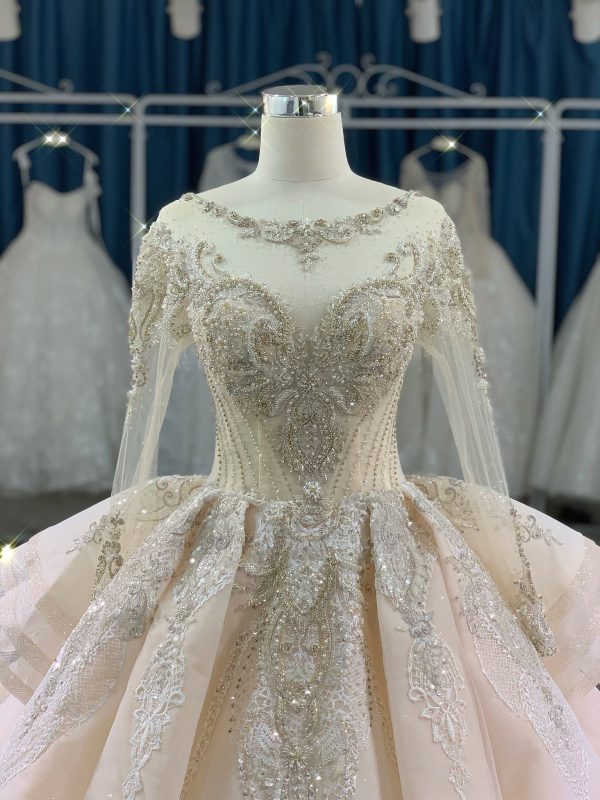BYG luxury stunning heavy beadings wedding dress with cathedral train - Image 2