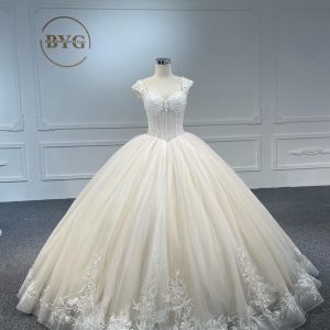 BYG #29625Shoulder strap V waist hand-beaded large canopy wedding dress