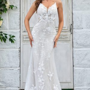 BYG-14 High-end lace, deep V, spaghetti straps,A-Line wedding dress