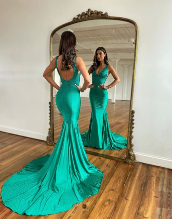 BYG-17 V-neck, sleeveless, mermaid dress, - Image 3