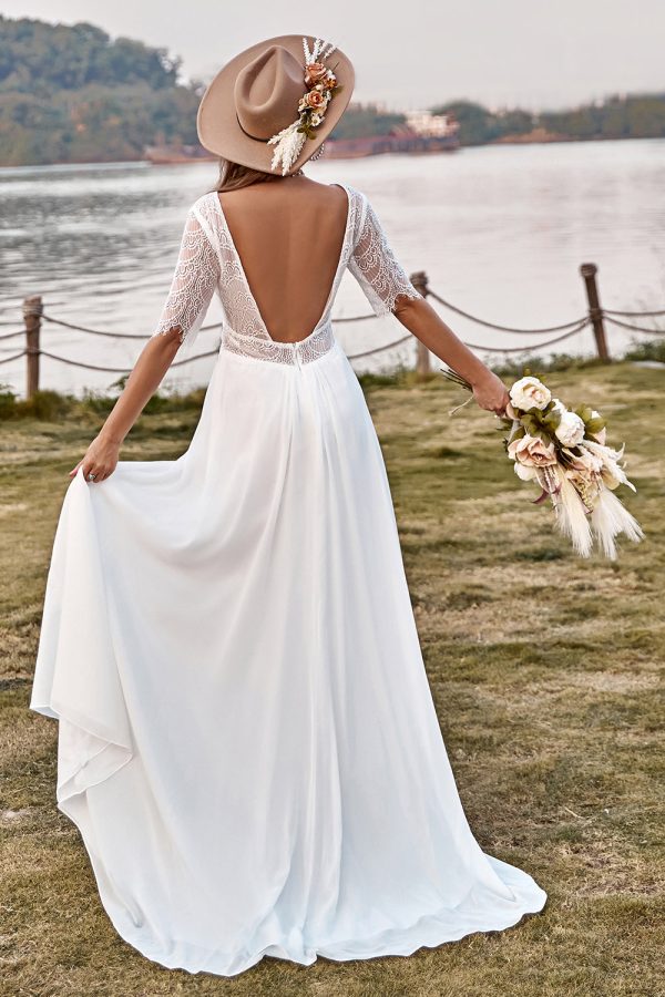 BYG-1 Deep V-neck evening gown, mid-sleeves - Image 2