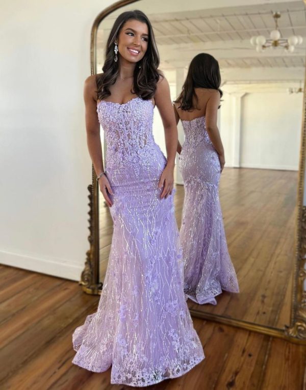 BYG-20 Strapless Skirt With high-end lace appliqués, Mermaid evening dress,