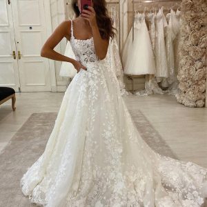 BYG-21 Suspender , high-end lace appliqué A-line wedding dress