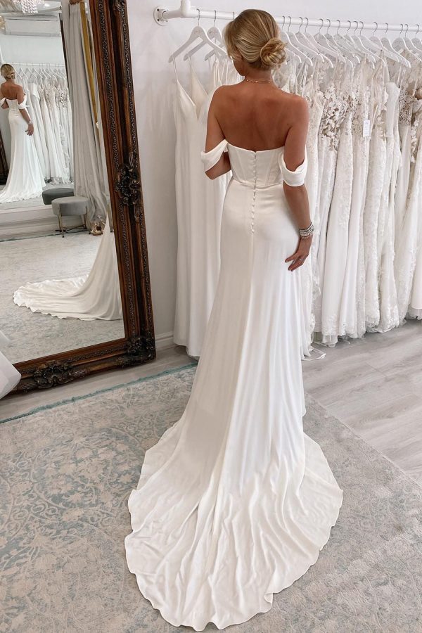 BYG-22 One shoulder, slit on the lower skirt Satin Mermaid Wedding Dress - Image 2