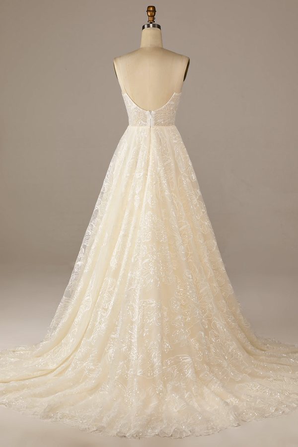 BYG-29 Spaghetti straps, deep V neckline, premium lace appliqués ,A-LINE dress - Image 2