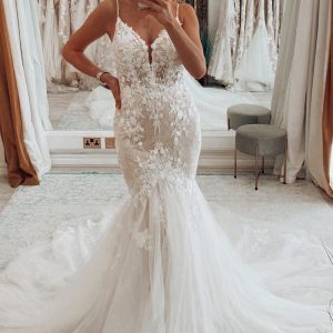 BYG-31 Spaghetti straps, deep V neckline, mermaid dress