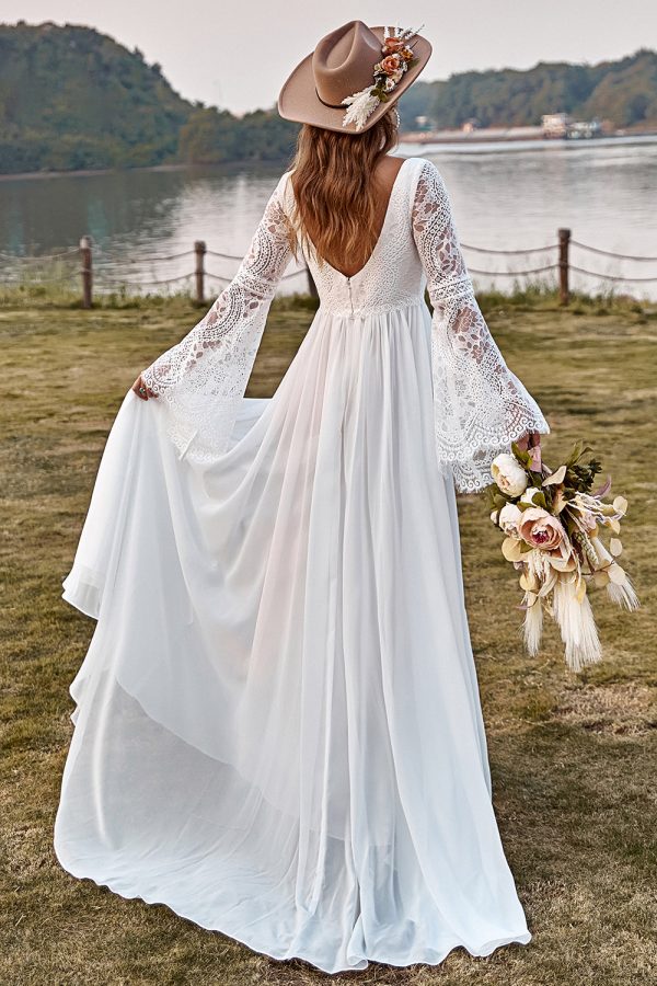 BYG-4 Deep V neckline, long sleeves, slit at the hem, A-LINE dress. - Image 2