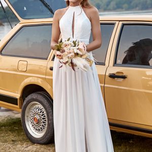 BYG-5 Sleeveless halter neckline, vented hem, A-line