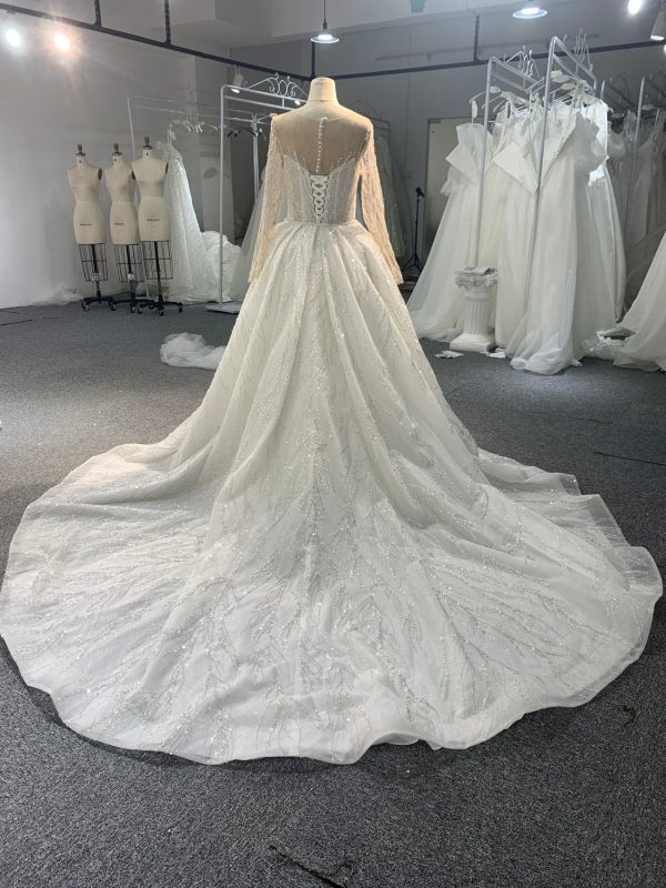 BYG23-23 Long-sleeved deep V Mermaid wedding dress + detachable Tail - Image 3