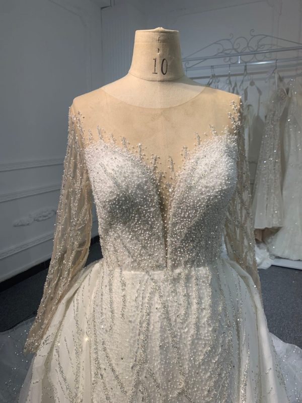 BYG23-23 Long-sleeved deep V Mermaid wedding dress + detachable Tail - Image 4