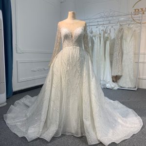 BYG23-23 Long-sleeved deep V Mermaid wedding dress + detachable Tail