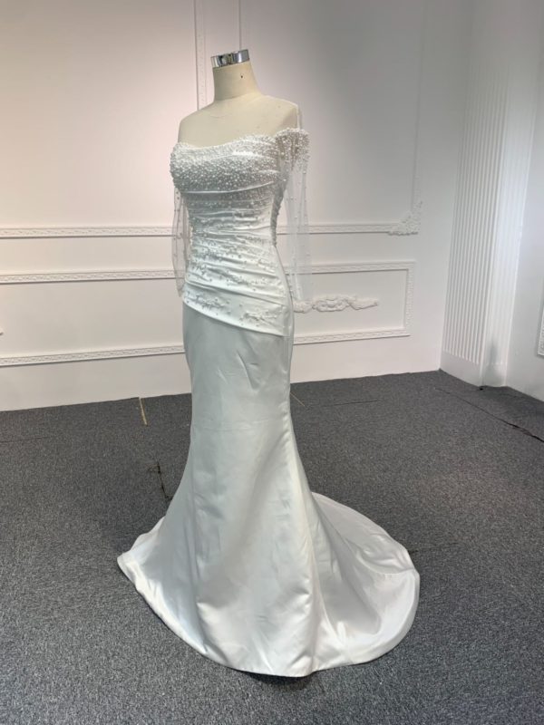 BYG23-25 Long-sleeve premium satin pearl mermaid dress+detachable tail - Image 8