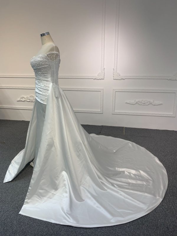 BYG23-25 Long-sleeve premium satin pearl mermaid dress+detachable tail - Image 4