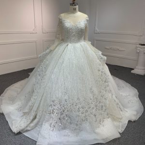 BYG23-39 Long sleeves with bow and luxurious beading Ball gown wedding dress