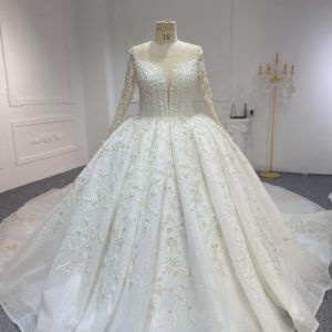 BYG23-43  BLING CRYSTAL BEADED WEDDING GOWN WITH 2 METERS TAIL