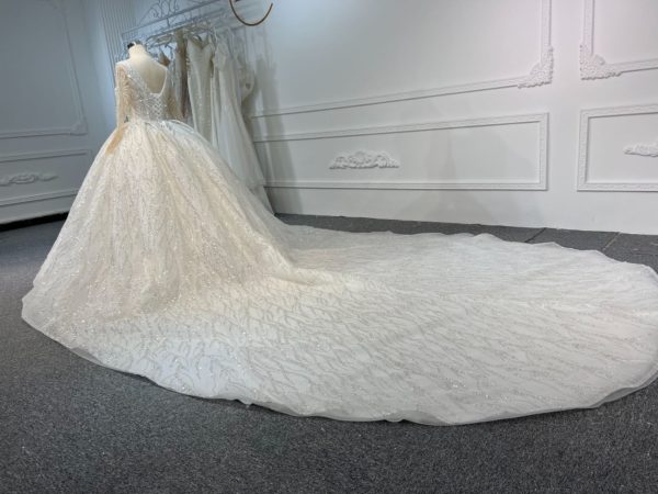 BYG23-44 LUXURY GLITTER LONG SLEEVES WEDDING DRESS WITH 2 METERS TAIL - Image 4