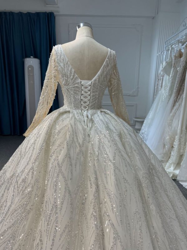 BYG23-44 LUXURY GLITTER LONG SLEEVES WEDDING DRESS WITH 2 METERS TAIL - Image 5