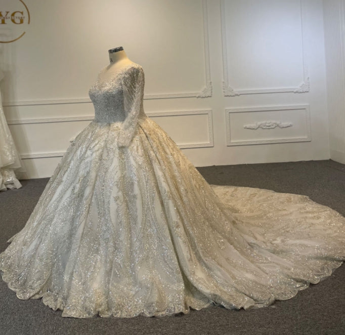 BYG24-10 LONG-SLEEVED HEAVY BEADED WITH SEQUINS WEDDING DRESS - Image 5