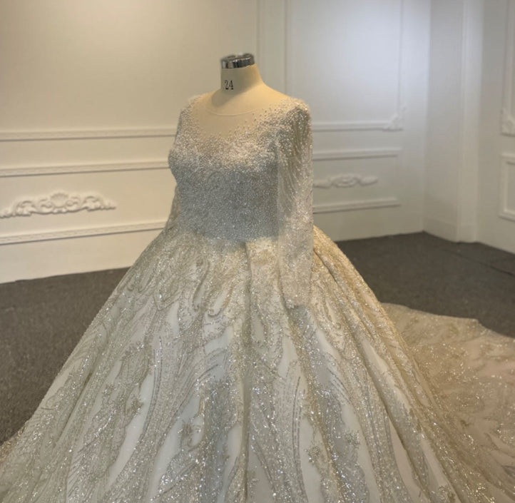 BYG24-10 LONG-SLEEVED HEAVY BEADED WITH SEQUINS WEDDING DRESS - Image 6