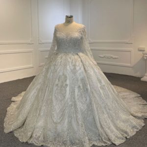 BYG24-10 LONG-SLEEVED HEAVY BEADED WITH SEQUINS WEDDING DRESS
