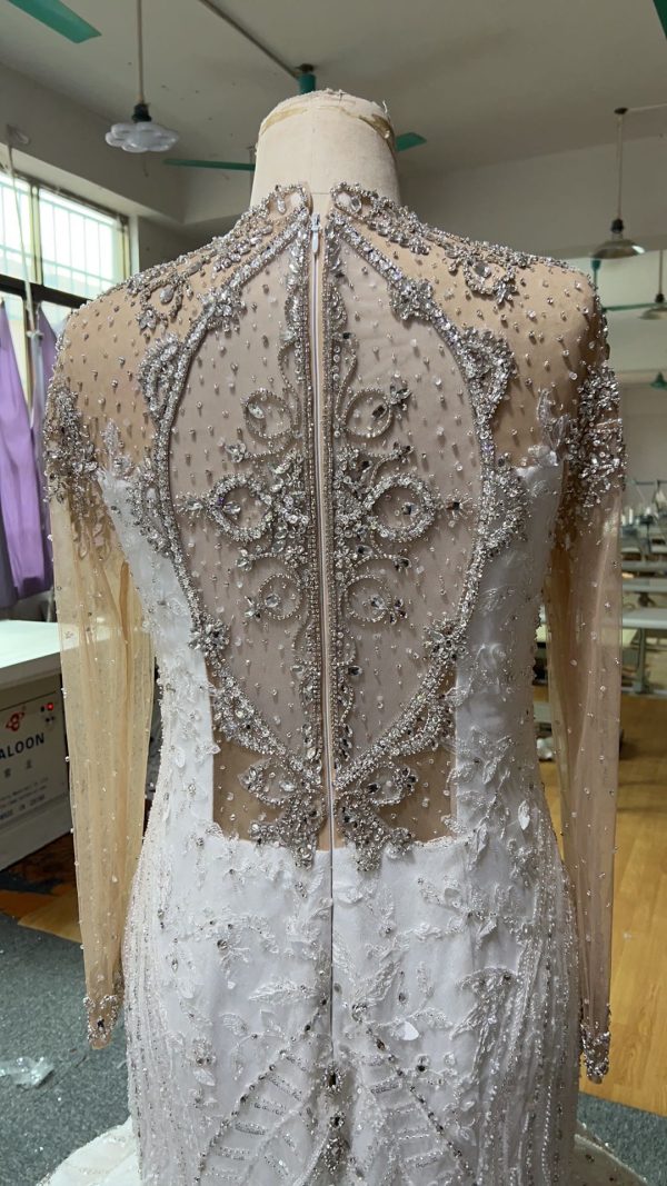 BYG24-14 LUXURY LONG SLEEVE DIAMOND LACE MERMAID WEDDING DRESS - Image 5