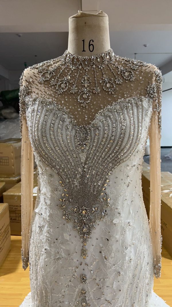 BYG24-14 LUXURY LONG SLEEVE DIAMOND LACE MERMAID WEDDING DRESS - Image 3