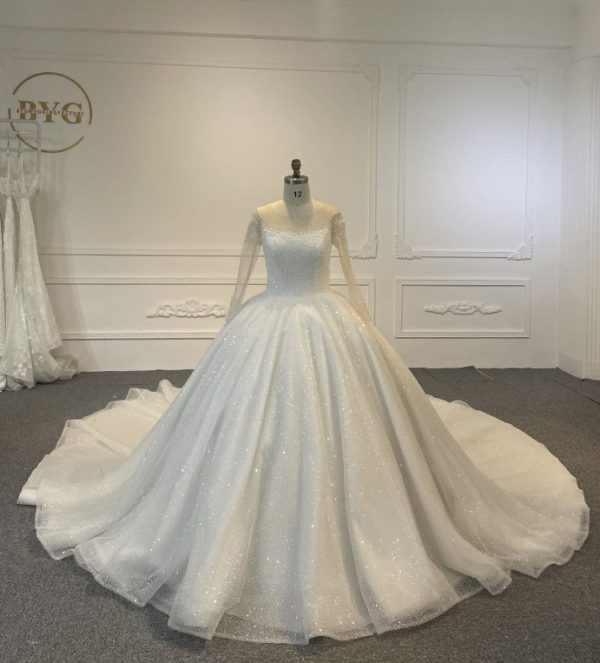 BYG24-15 THE UPPER BODY BEADED LUXURY LONG SLEEVE BALL GOWN - Image 4