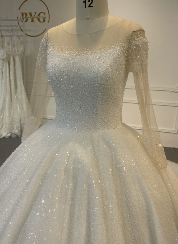 BYG24-15 THE UPPER BODY BEADED LUXURY LONG SLEEVE BALL GOWN - Image 2