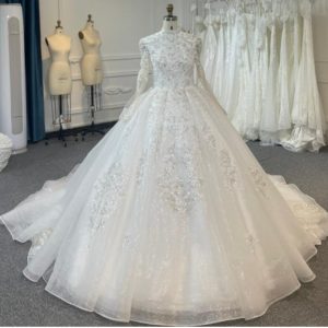 BYG24-17 GORGEOUS MUSLIM LONG-SLEEVED BEADED SEQUINS WEDDING DRESS