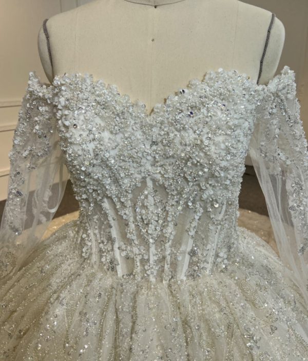 BYG24-19 LUXURY STRAPLESS HEAVY BEADING  BALL GOWN WEDDING DRESS - Image 3