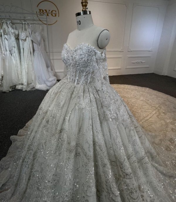BYG24-19 LUXURY STRAPLESS HEAVY BEADING  BALL GOWN WEDDING DRESS - Image 4