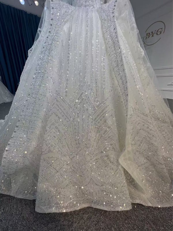 BYG24-23 LUXURY SEQUINS LONG SLEEVE WEDDING DRESS WITH CATHEDRAL TRAIN - Image 6