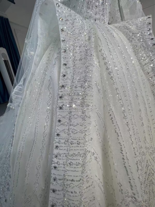 BYG24-23 LUXURY SEQUINS LONG SLEEVE WEDDING DRESS WITH CATHEDRAL TRAIN - Image 5