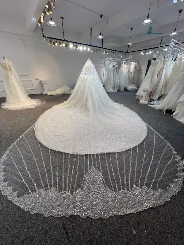 BYG24-23 LUXURY SEQUINS LONG SLEEVE WEDDING DRESS WITH CATHEDRAL TRAIN - Image 8