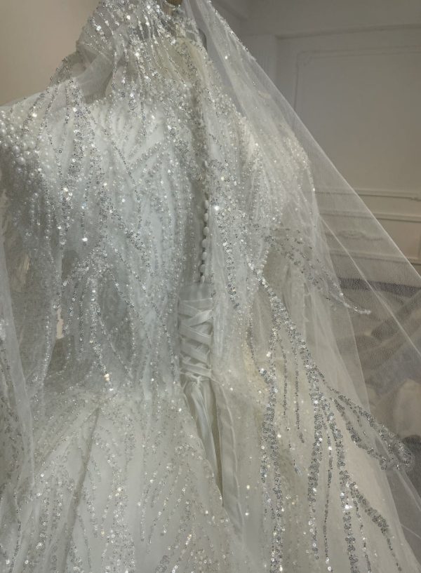 BYG24-26 HEAVY BEADING LACE BACK STRAP BALL GOWN WEDDING DRESS - Image 3