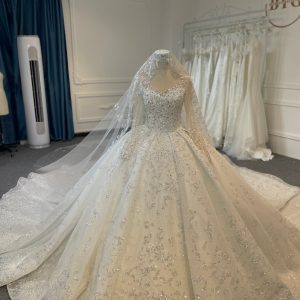 BYG24-28 THREE D DIAMOND LONG SLEEVES BALL GOWN WEDDING DRESS