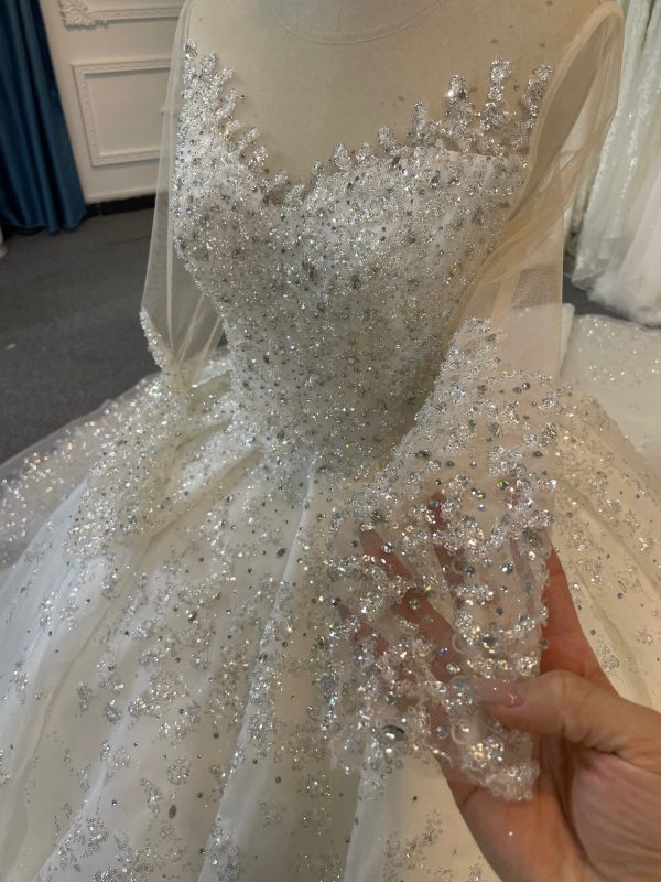 BYG24-28 THREE D DIAMOND LONG SLEEVES BALL GOWN WEDDING DRESS - Image 4