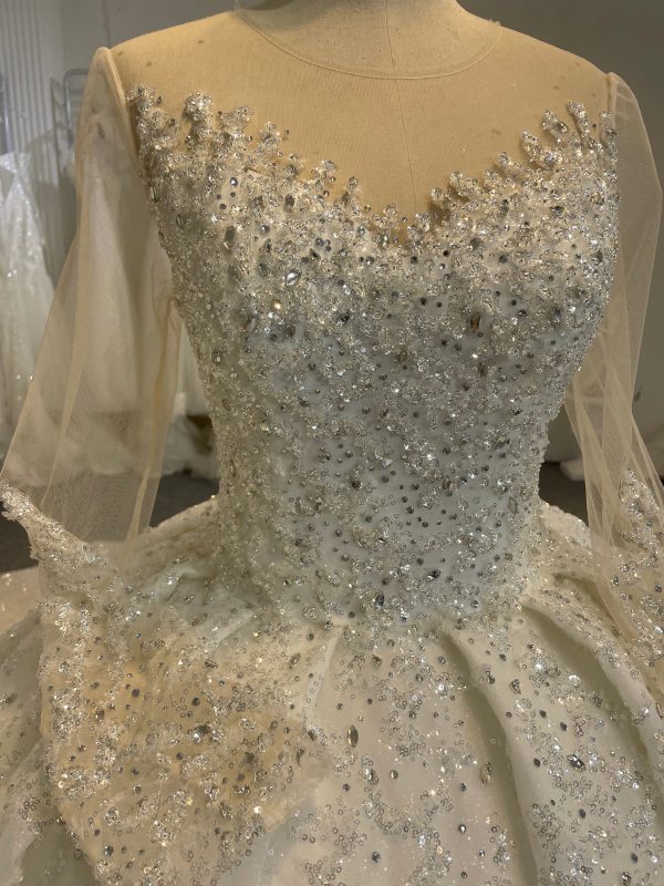 BYG24-28 THREE D DIAMOND LONG SLEEVES BALL GOWN WEDDING DRESS - Image 2