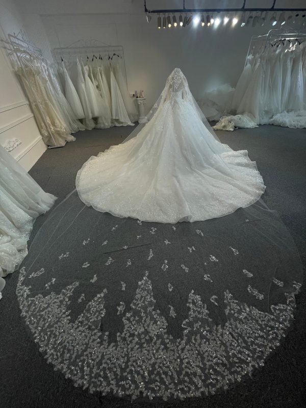 BYG24-28 THREE D DIAMOND LONG SLEEVES BALL GOWN WEDDING DRESS - Image 6