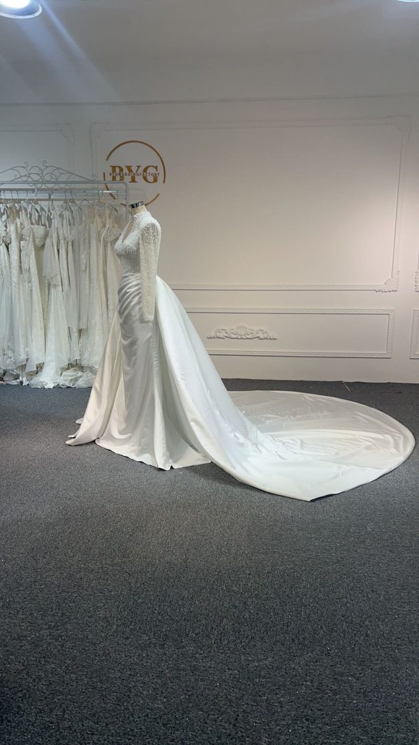 BYG24-5 LUXURIOUS BEADED SATIN MERMAID WEDDING DRESS DETACHABLE TRAIN - Image 2