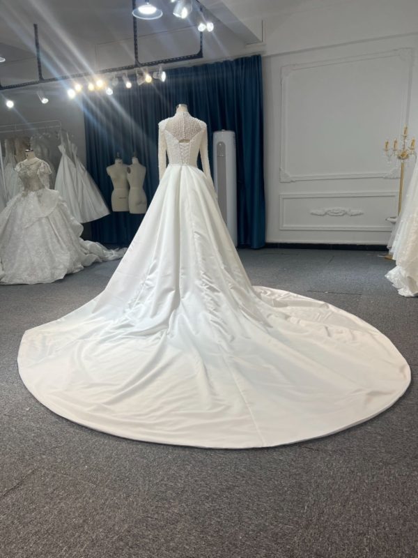 BYG24-5 LUXURIOUS BEADED SATIN MERMAID WEDDING DRESS DETACHABLE TRAIN - Image 3