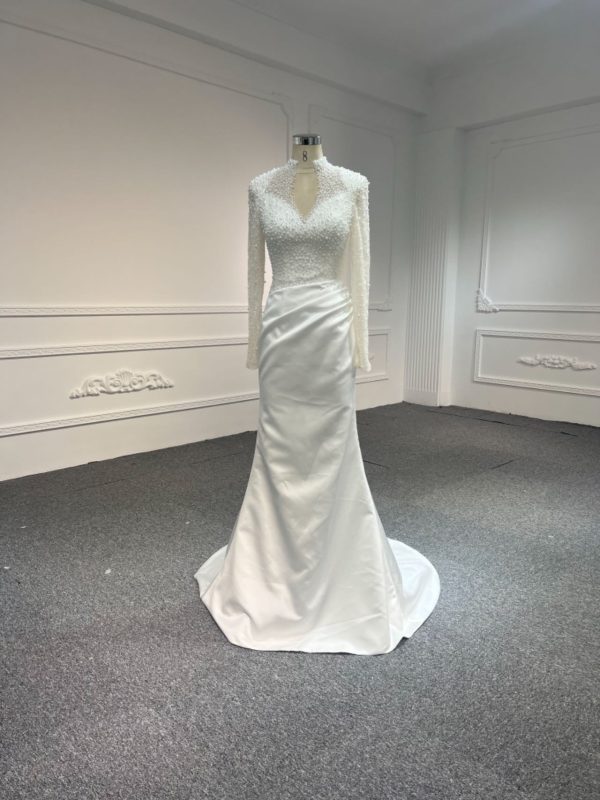BYG24-5 LUXURIOUS BEADED SATIN MERMAID WEDDING DRESS DETACHABLE TRAIN - Image 6