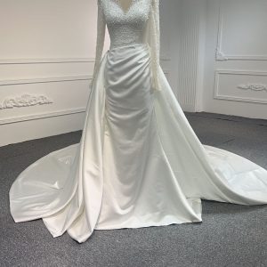 BYG24-5 LUXURIOUS BEADED SATIN MERMAID WEDDING DRESS DETACHABLE TRAIN