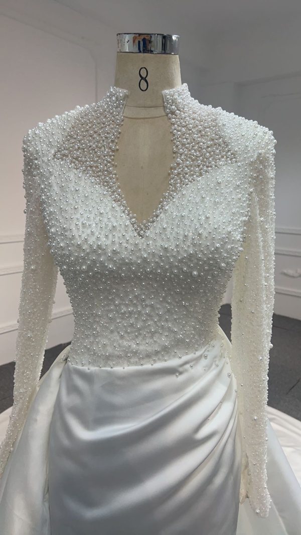 BYG24-5 LUXURIOUS BEADED SATIN MERMAID WEDDING DRESS DETACHABLE TRAIN - Image 5