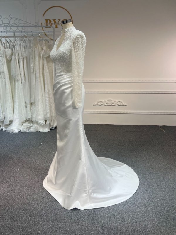 BYG24-5 LUXURIOUS BEADED SATIN MERMAID WEDDING DRESS DETACHABLE TRAIN - Image 7