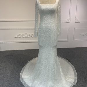 BYG# 703 Long sleeve square neck slim fit Mermaid wedding dress