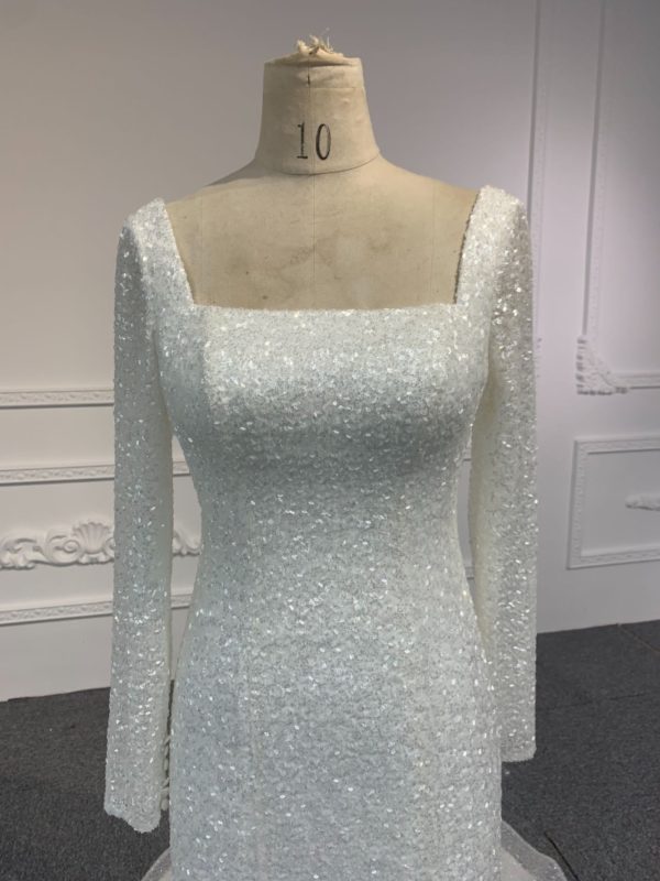 BYG# 703 Long sleeve square neck slim fit Mermaid wedding dress - Image 4